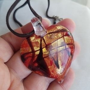Italian Murano Glass Large Heart Pendant Necklace from Italy